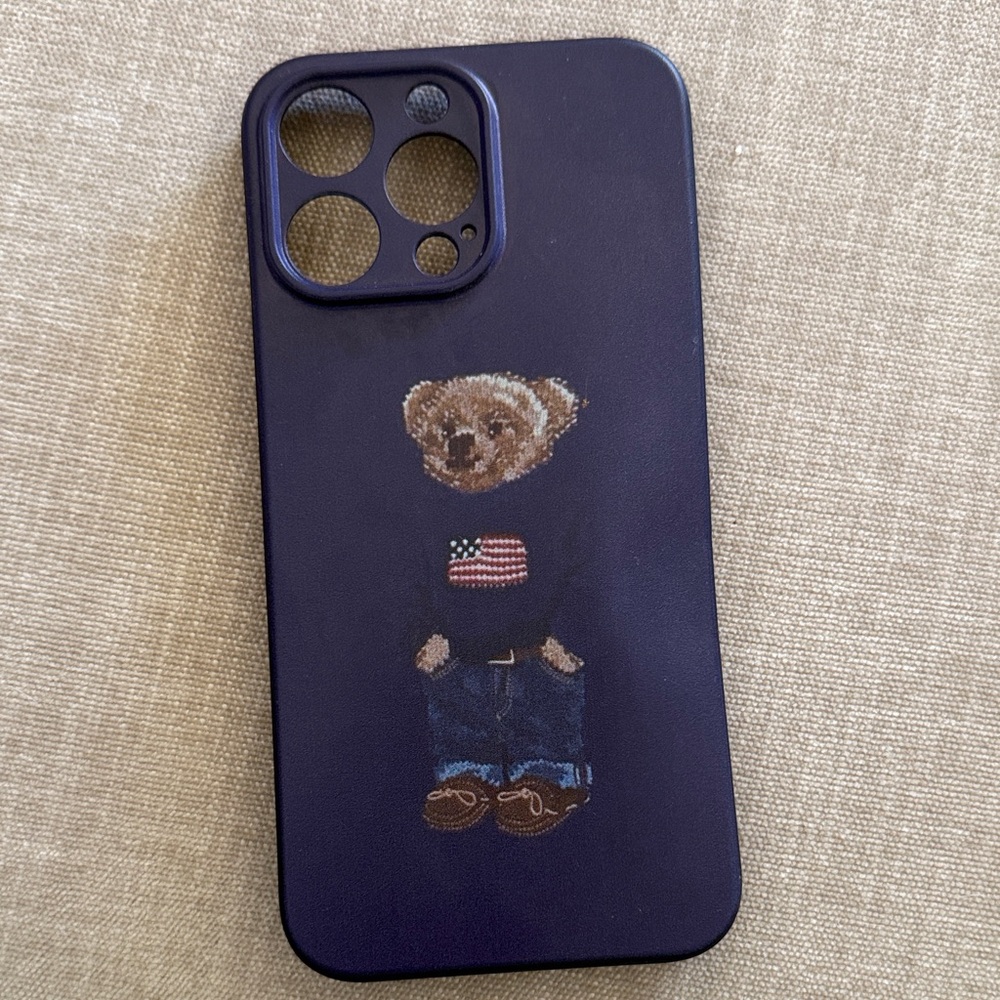 iPhone 14 Pro Max Navy Blue Bear Design Phone Case